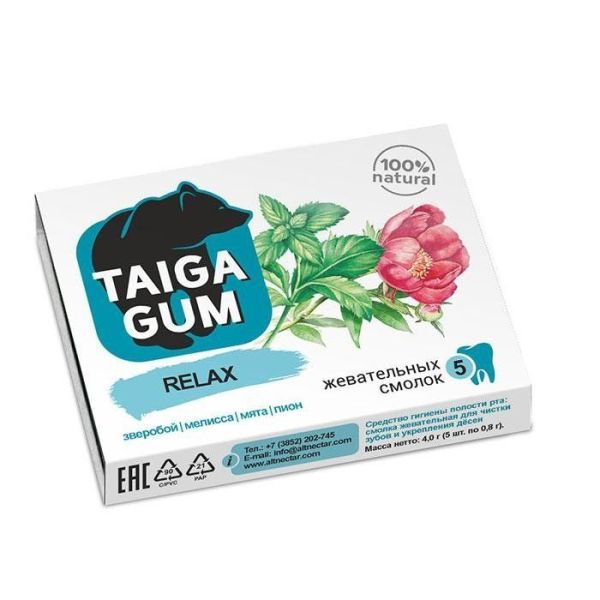 Изображение товара Смолка жевательная Taiga Gum Релакс Алтайский нектар 5шт Смолка жевательная Taiga Gum Релакс Алтайский нектар 5шт фотография