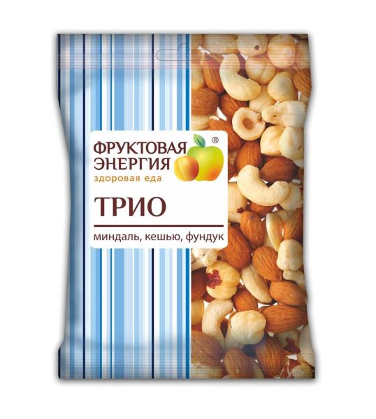 Изображение товара Сухофрукты Трио (фундук, миндаль, кешью) ореховая смесь, 35г Сухофрукты Трио (фундук, миндаль, кешью) ореховая смесь, 35г фотография