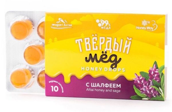 Изображение товара Твердый мед HoneyDrops Шалфей 30г Твердый мед HoneyDrops Шалфей 30г фотография
